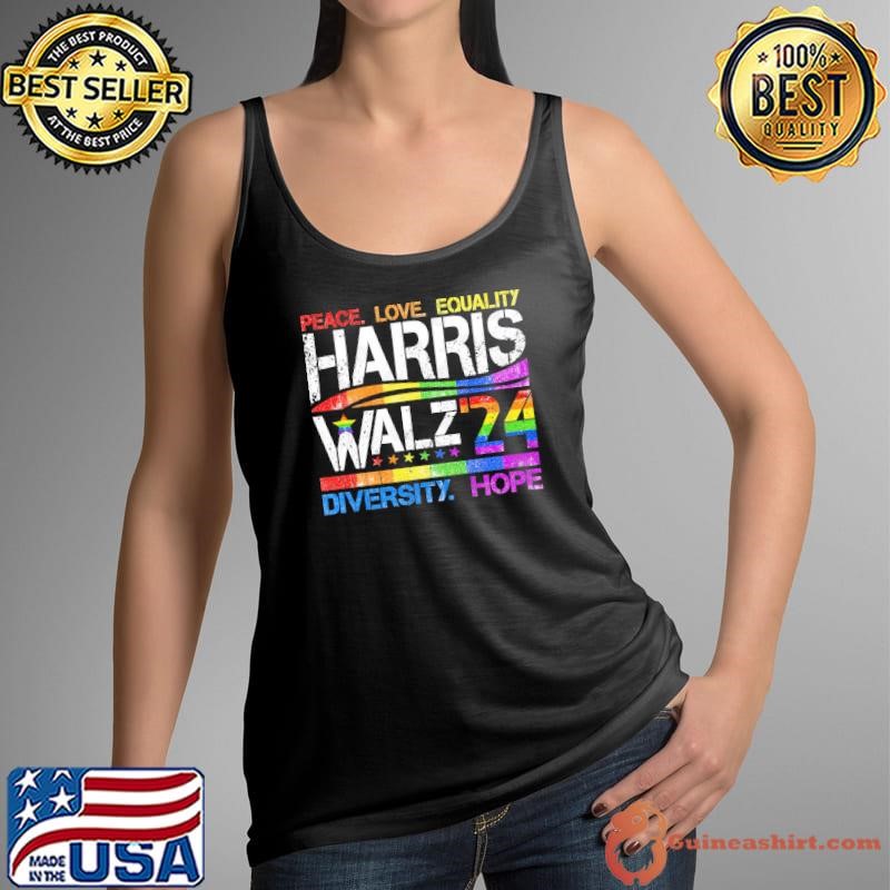 Kamala Harris Tim Walz 2024 Peace Love Equality Diversity Hope T-Shirt