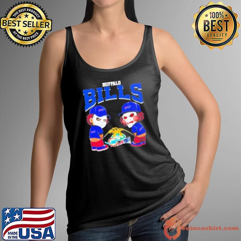 Michael Myers And Billy He Puppet X Buffalo Bills Pee On NFL Eams Halloween Tank Top