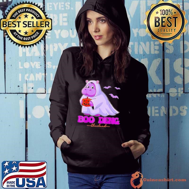 Moo deng cute baby pygmy hippo bouncy pig in Thai Halloween Hoodie