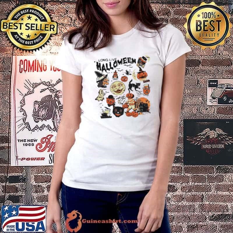 Retro Black Cat Halloween , Long Live Halloween Retro Fall Apparel Spooky Season Tee Pumpkin Shirt