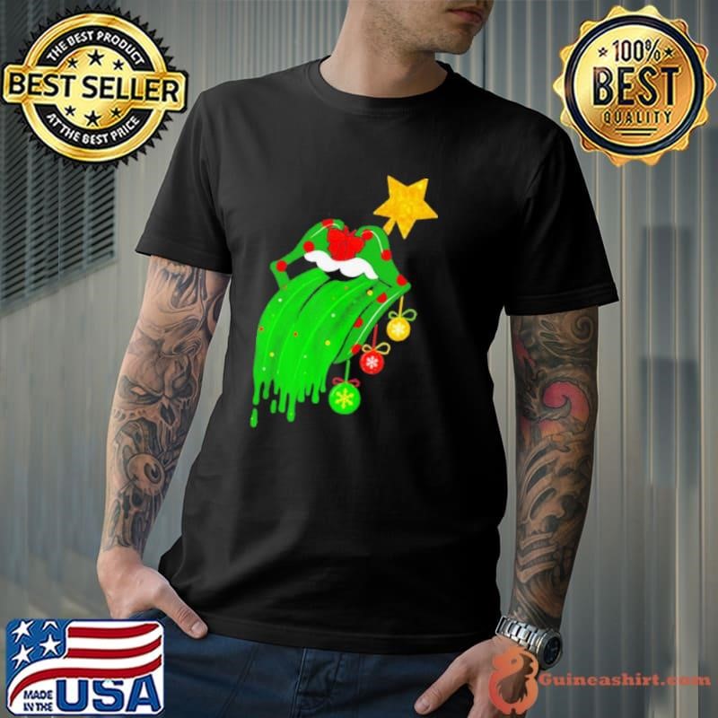 Rock And Roll Rolling Stone Lips Grinch Merry Xmas shirt
