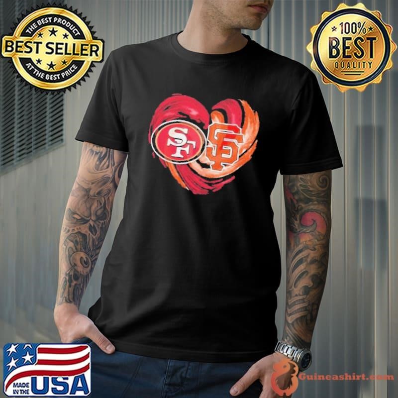 San Francisco 49ers and san francisco giants heart shirt