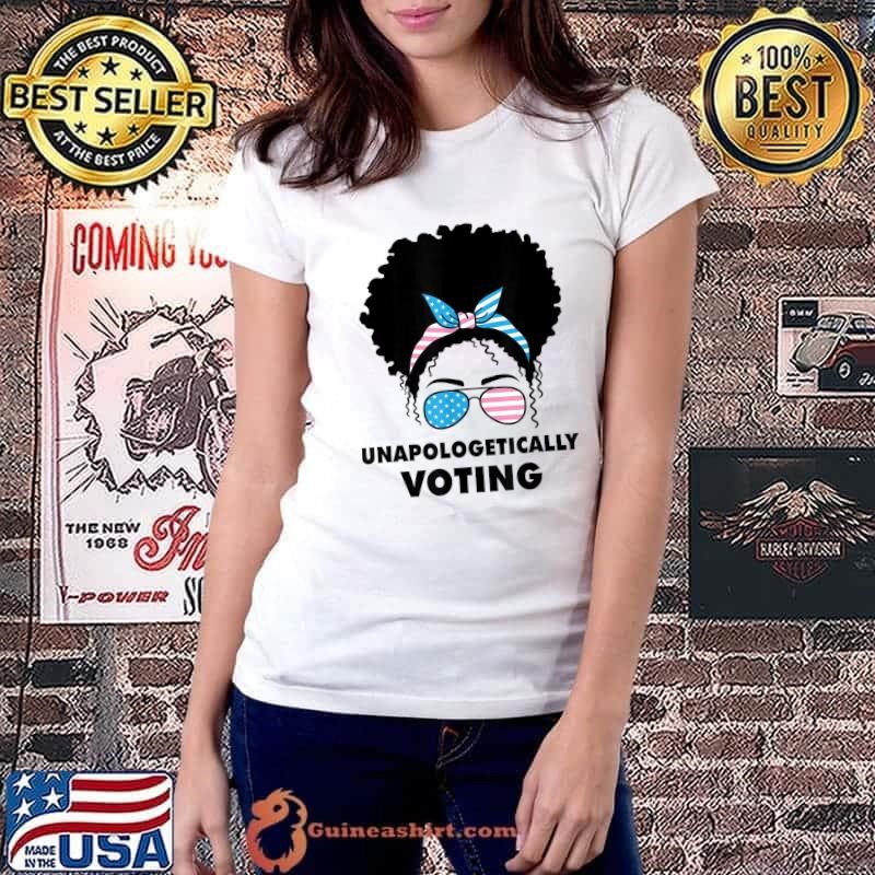 Women's Unapologetically Voting Sunglasses American Flag Election 2024 T-Shirt
