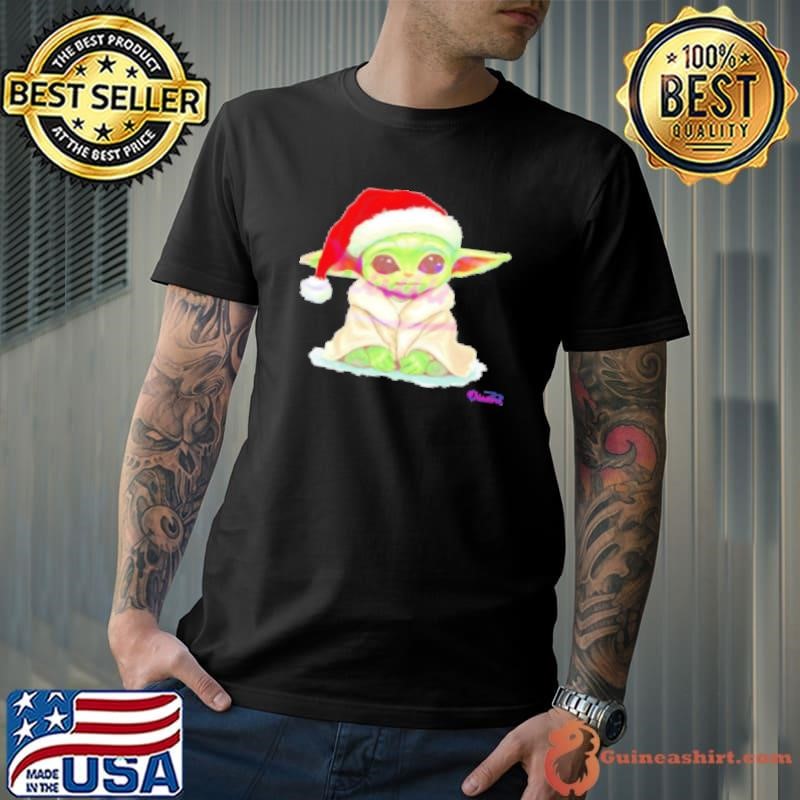 Baby Yoda Star War Christmas Santa Hat Watercolor Shirt