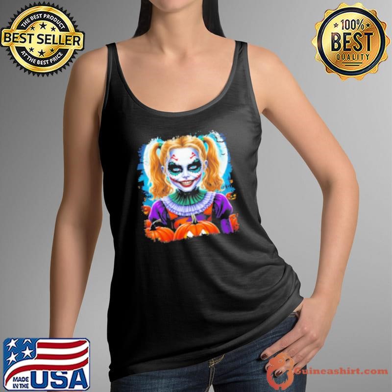 Blond Girl Halloween Pumpkins Smile Tank Top