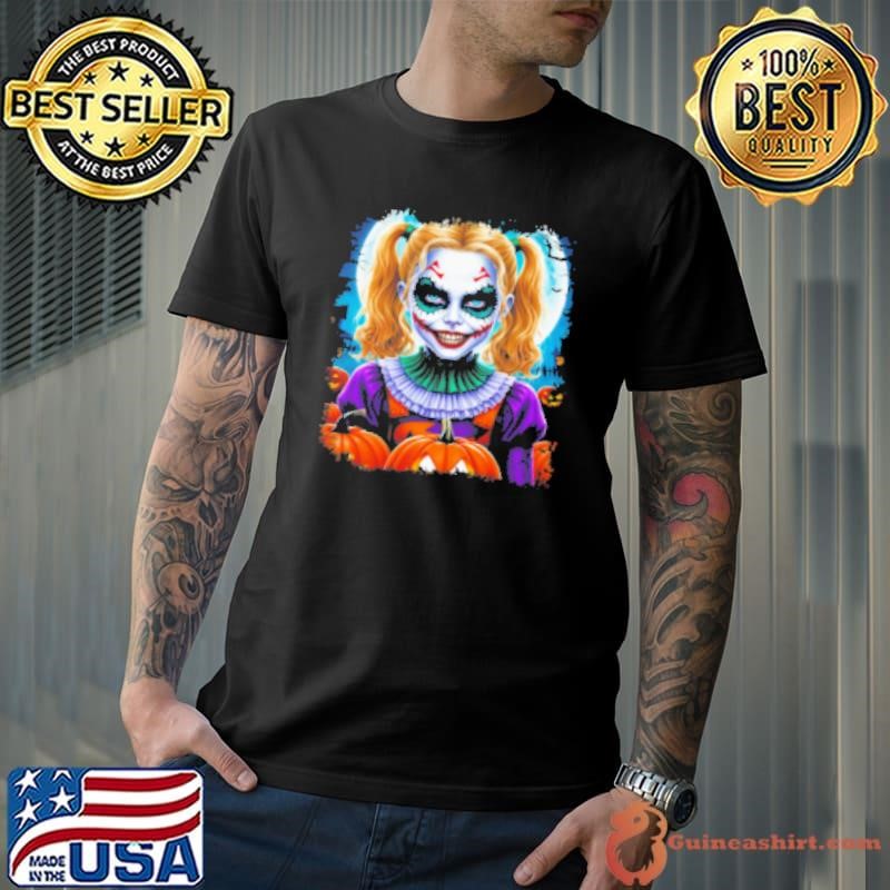 Blond Girl Halloween Pumpkins Smile Shirt