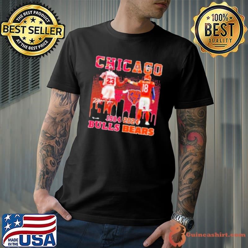 Chicago Bulls Michael Jordan and Chicago Bears Caleb Williams 1984 2024 signatures shirt
