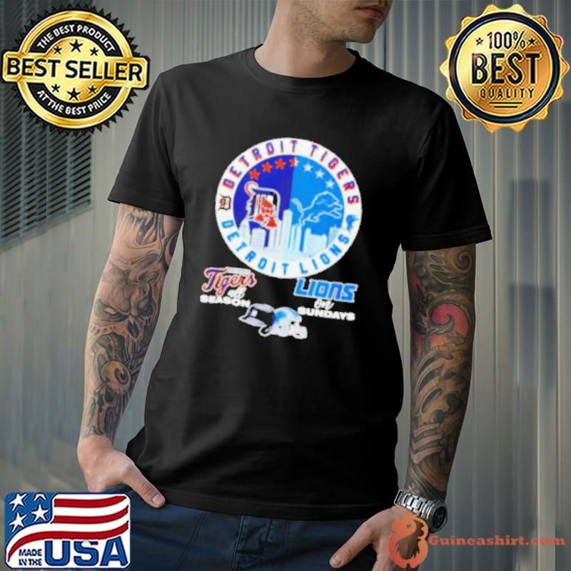 Detroit Tigers All Season Detroit Lions On Sundays 2024 skyline shirt