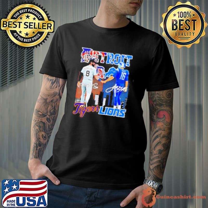Detroit Tigers Vierling and Detroit Lions Goff city skyline shirt