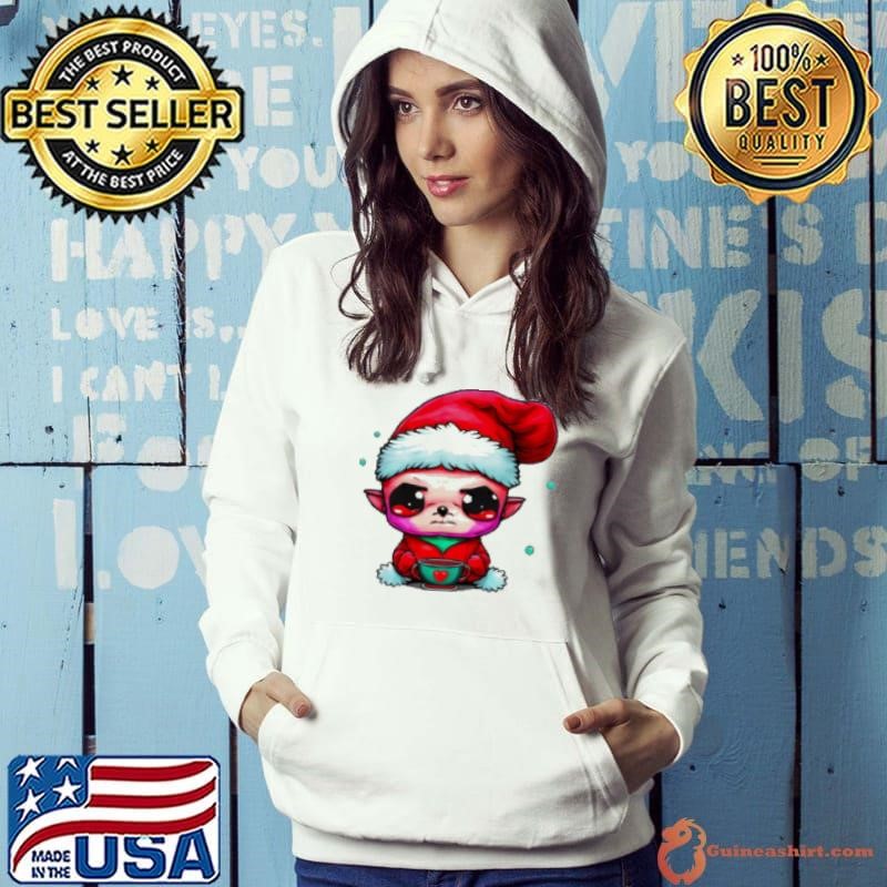Funny Elf with Santa Claus Hat and Iced Coffee Shirt
