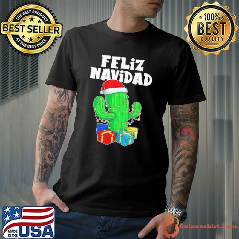 Funny Feliz Navidad Cactus Tree Lights Spanish Pajama Christmas shirt