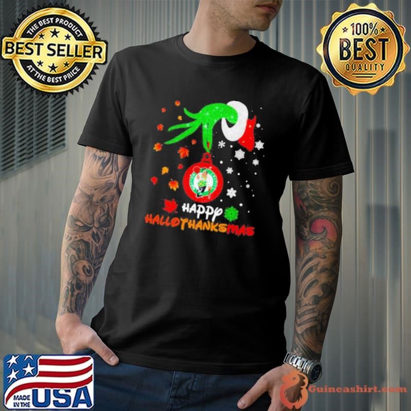 Grinch Boston Celtics happy hallothanksmas shirt