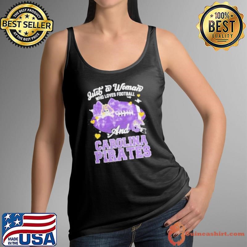 Just A Woman Who Loves Football And East Carolina Pirates Helmet Shirt