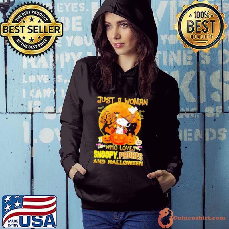 Just a woman who loves Snoopy San Diego Padres and Halloween 2024 Hoodie