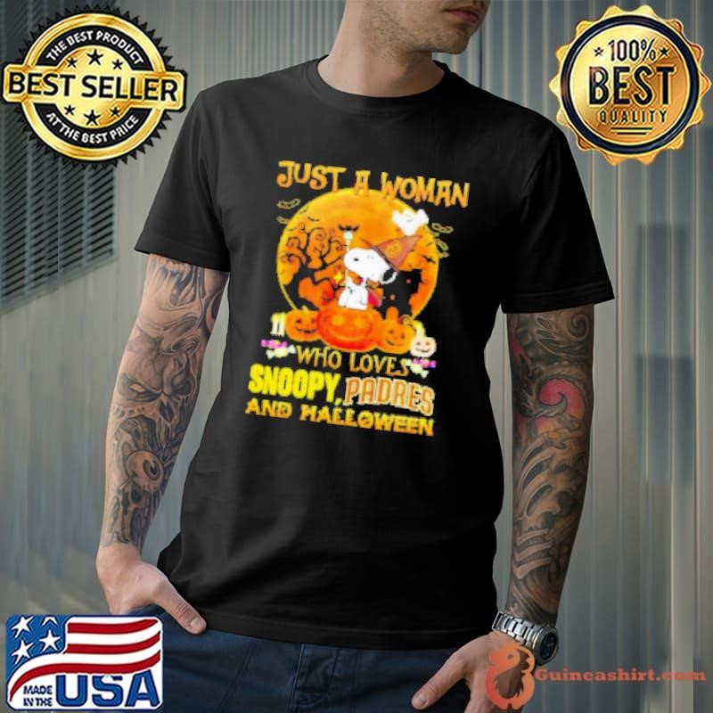 Just a woman who loves Snoopy San Diego Padres and Halloween 2024 Shirt