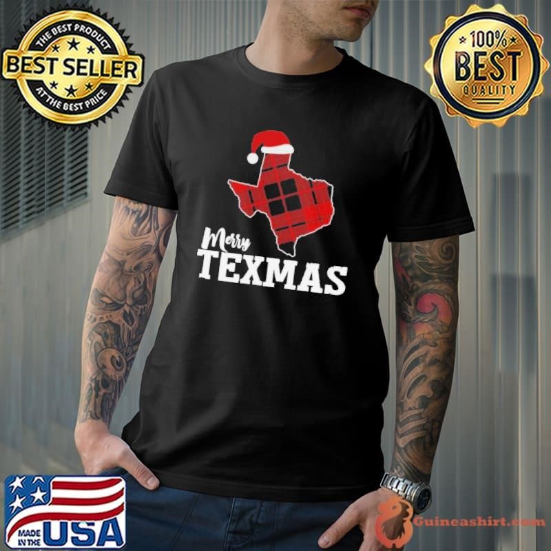 Merry Texmas Texas Xmas State Outline With Santa Hat shirt