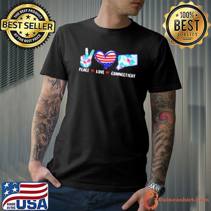 Peace Love Connecticut Flag Souvenirs US Flag Shirt