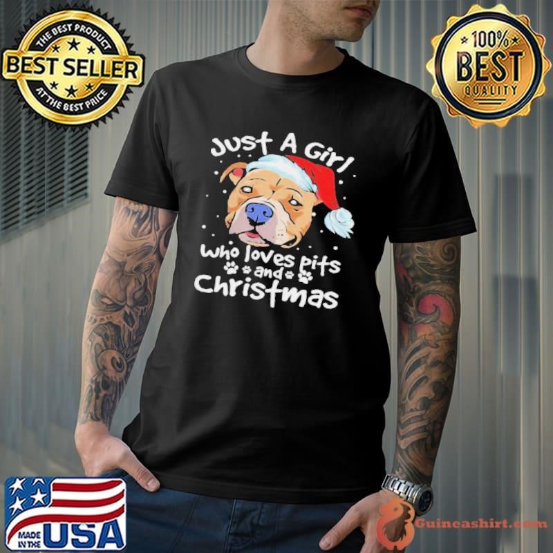 Pitbull Santa just a girl who loves pets and christmas shirt