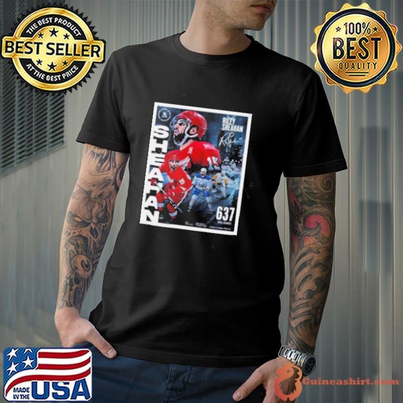 Poster Riley Sheahan Red Wings NHL 2024 637 Regular Season Games Signature t shirt