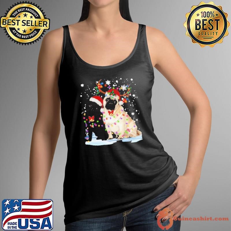 Pug Santa Reindeer Merry Christmas Light Tank Top