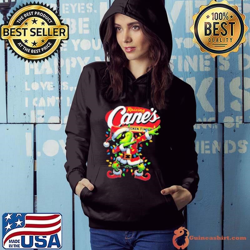 Santa Grinch Dabbing Raising Cane’s Chicken Fingers Merry Christmas Light Hoodie
