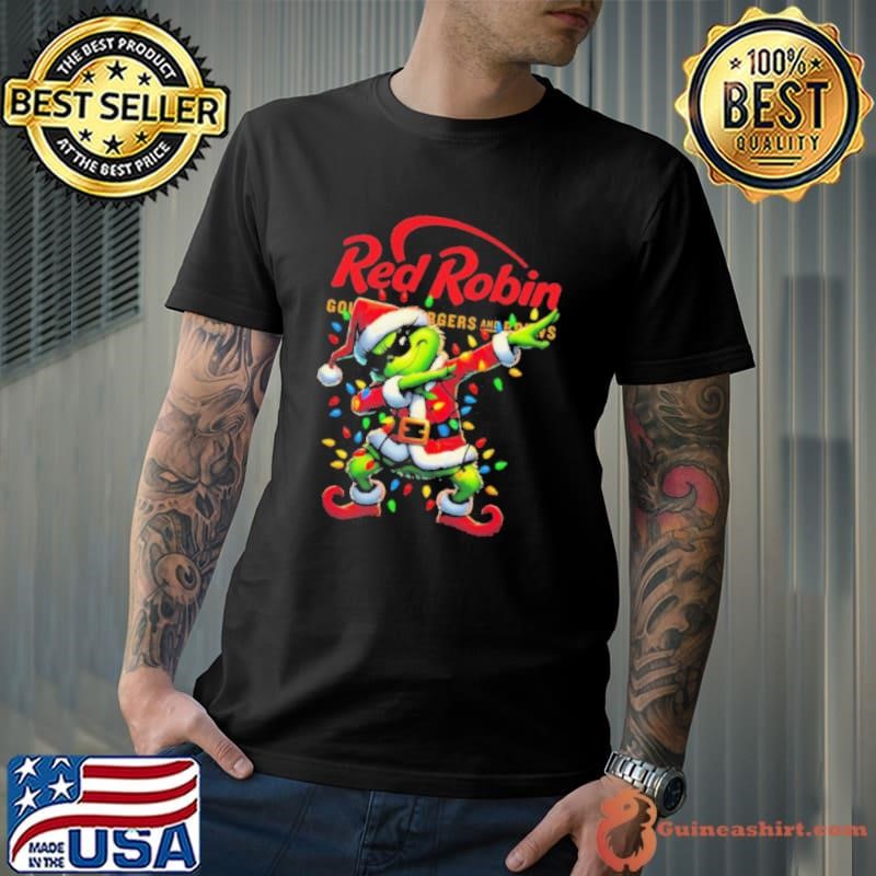 Santa Grinch Dabbing Red Robin Merry Christmas Light Shirt