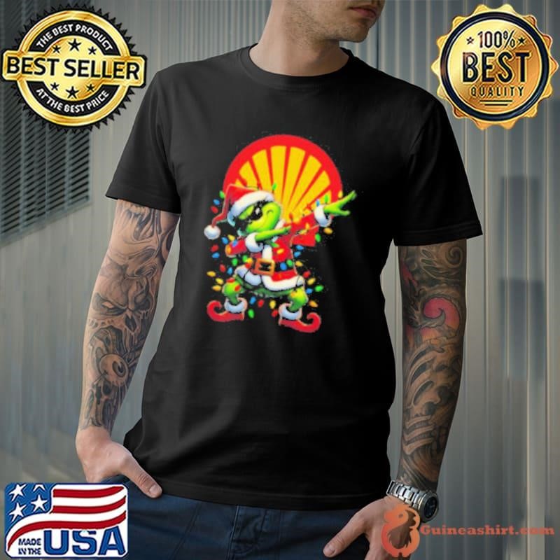 Santa Grinch Dabbing Shell Merry Christmas Light Shirt