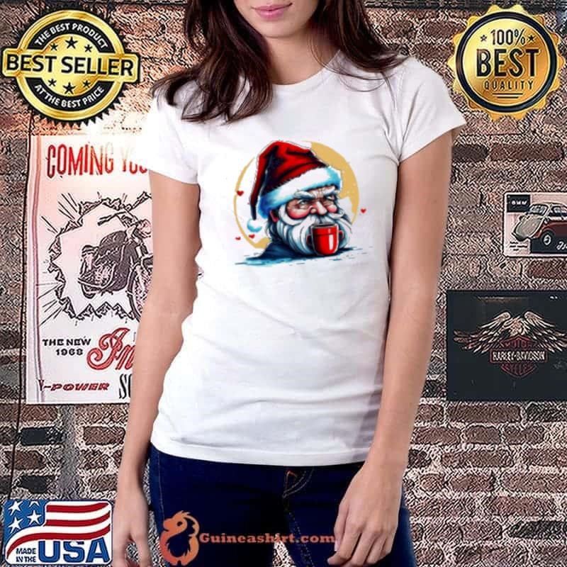 Serious Man with Santa Claus Hat and Coffee Mug Ladiestee