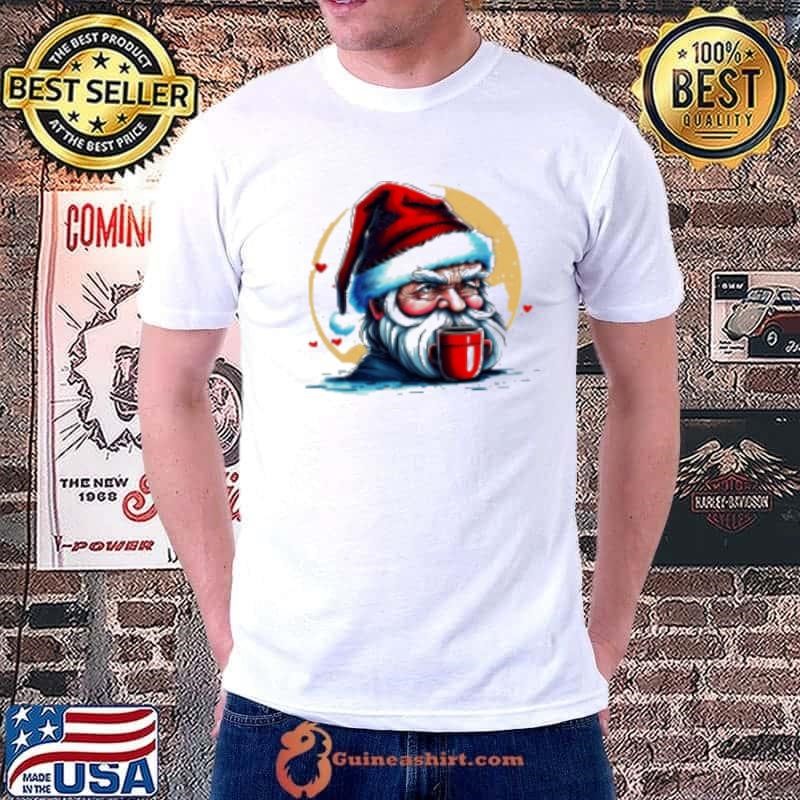Serious Man with Santa Claus Hat and Coffee Mug Unisex