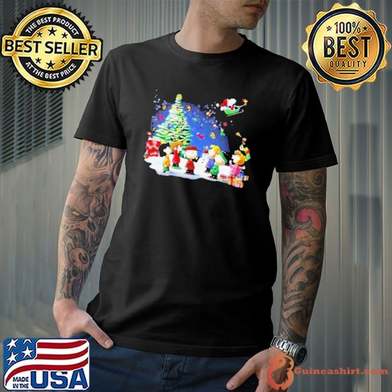 Snoopy Santa Riding Woodstock Peanuts Christmastree Xmas shirt