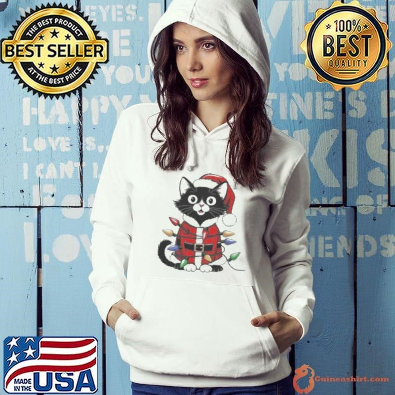 Christmas Cats Santa Hat Meowy Christmas Light Cat Hoodie