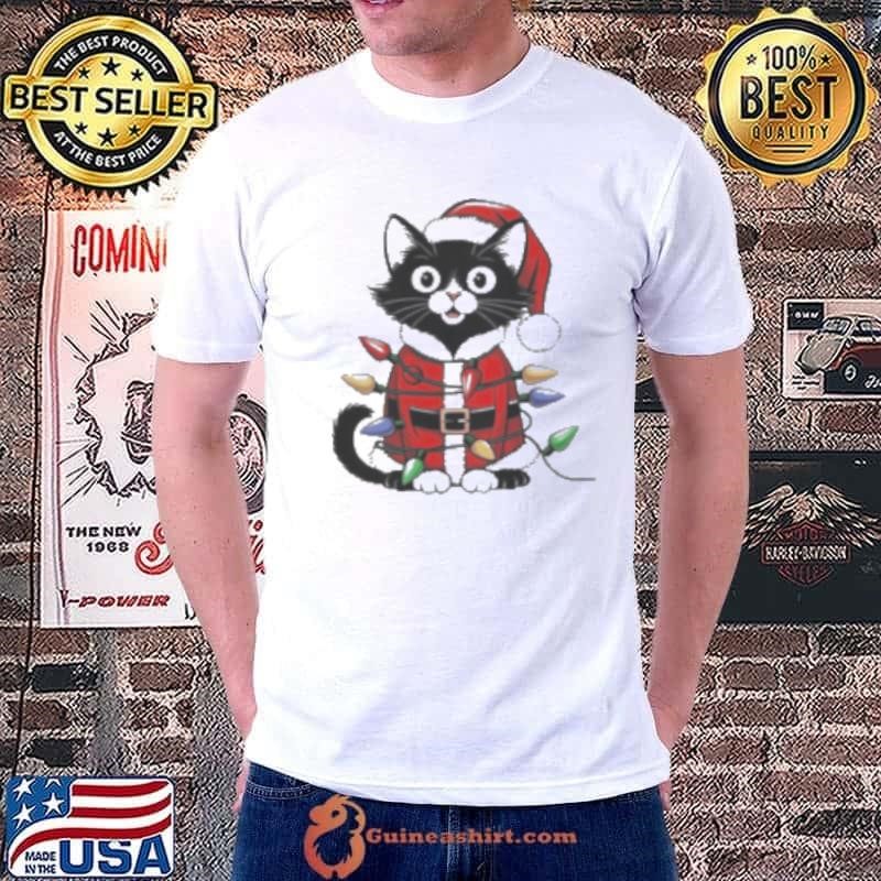 Christmas Cats Santa Hat Meowy Christmas Light Cat Unisex