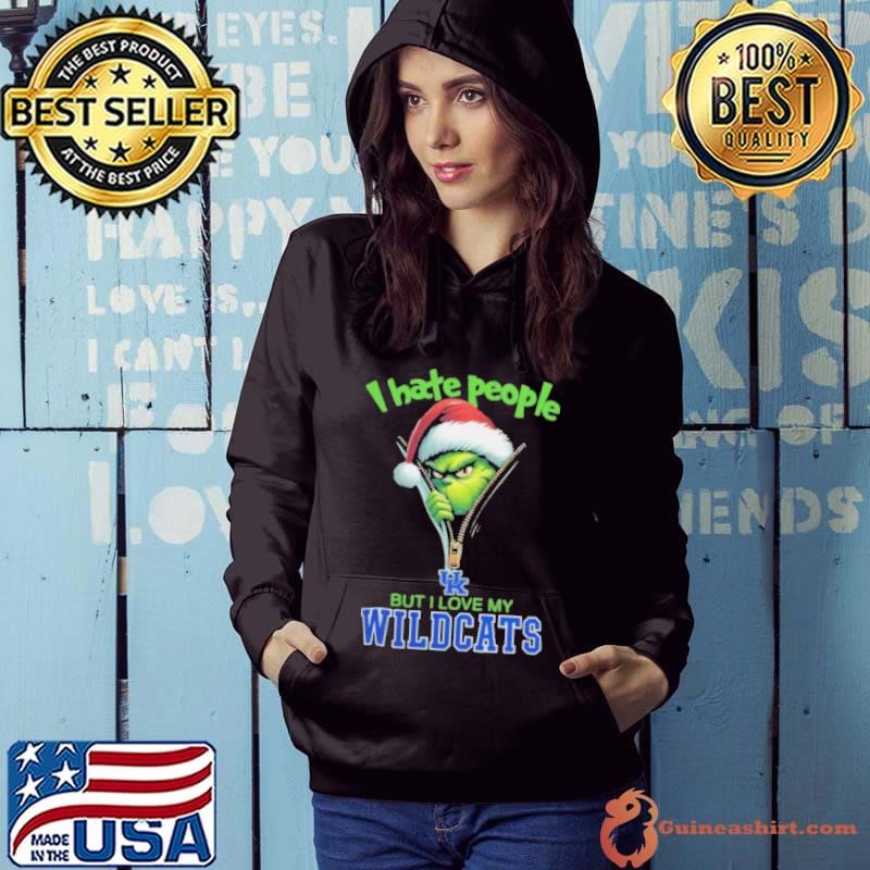 Grinch Santa Hat I Hate People But I Love Kentucky Wildcats Christmas Logo Hoodie