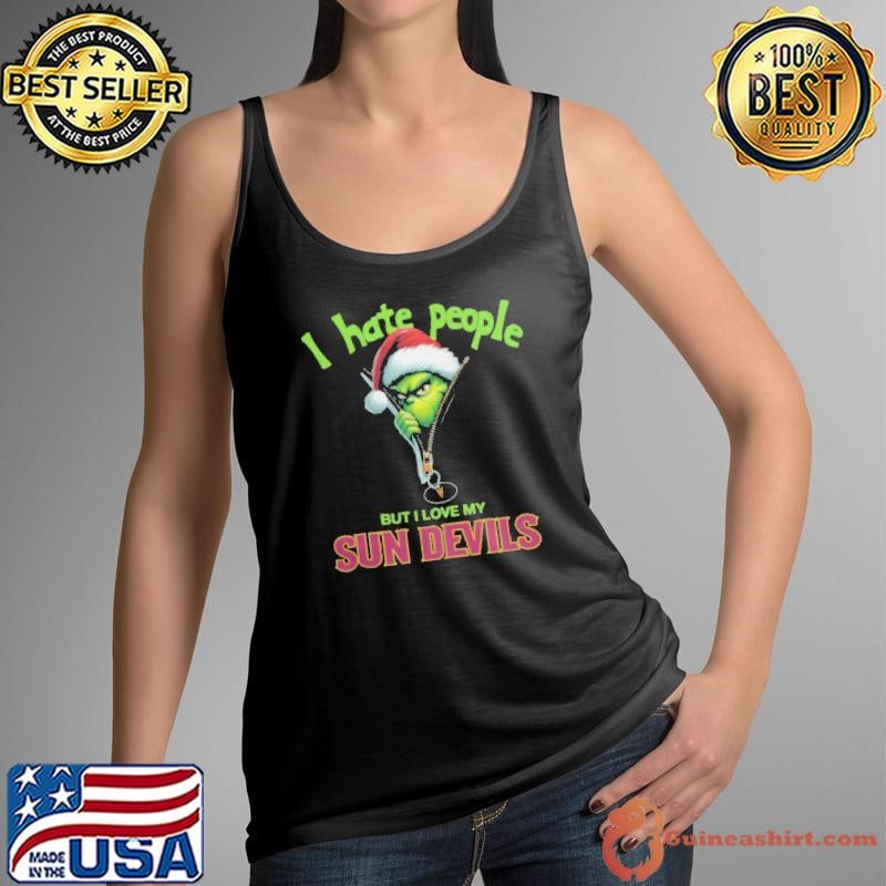 Grinch Santa Hat I Hate People But I Love My Arizona State Sun Devils Christmas Logo Tank Top