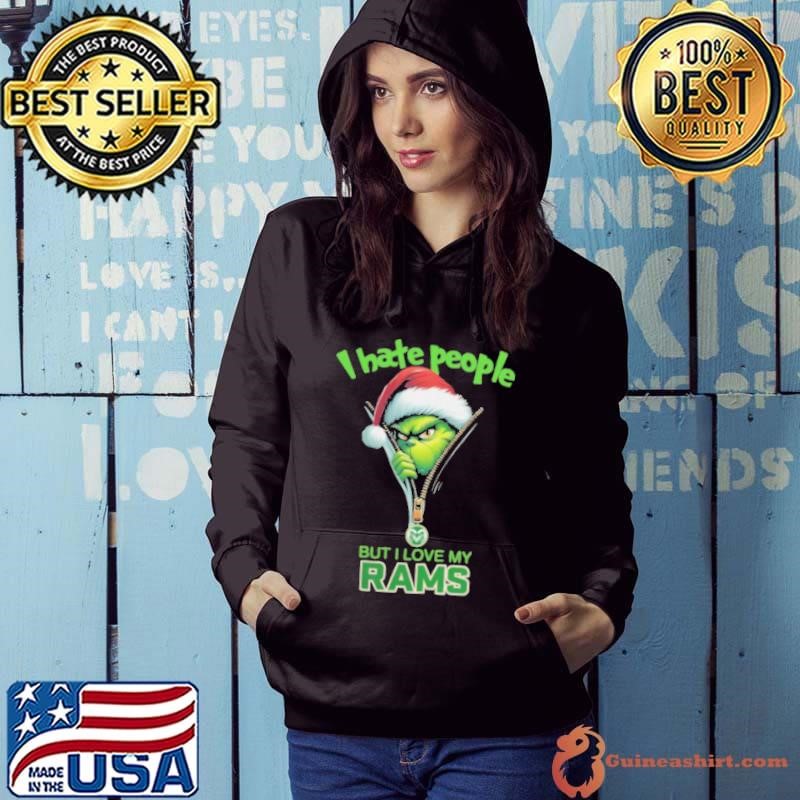 Grinch Santa Hat I Hate People But I Love My Colorado State Rams Christmas Logo Hoodie