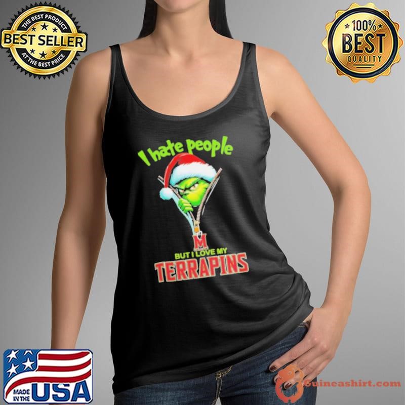 Grinch Santa Hat I Hate People But I Love My Maryland Terrapins Christmas Logo Shirt