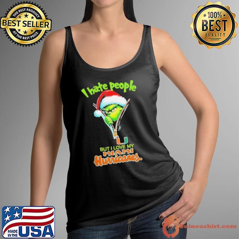 Grinch Santa Hat I Hate People But I Love My Miami Hurricanes Christmas Logo Shirt