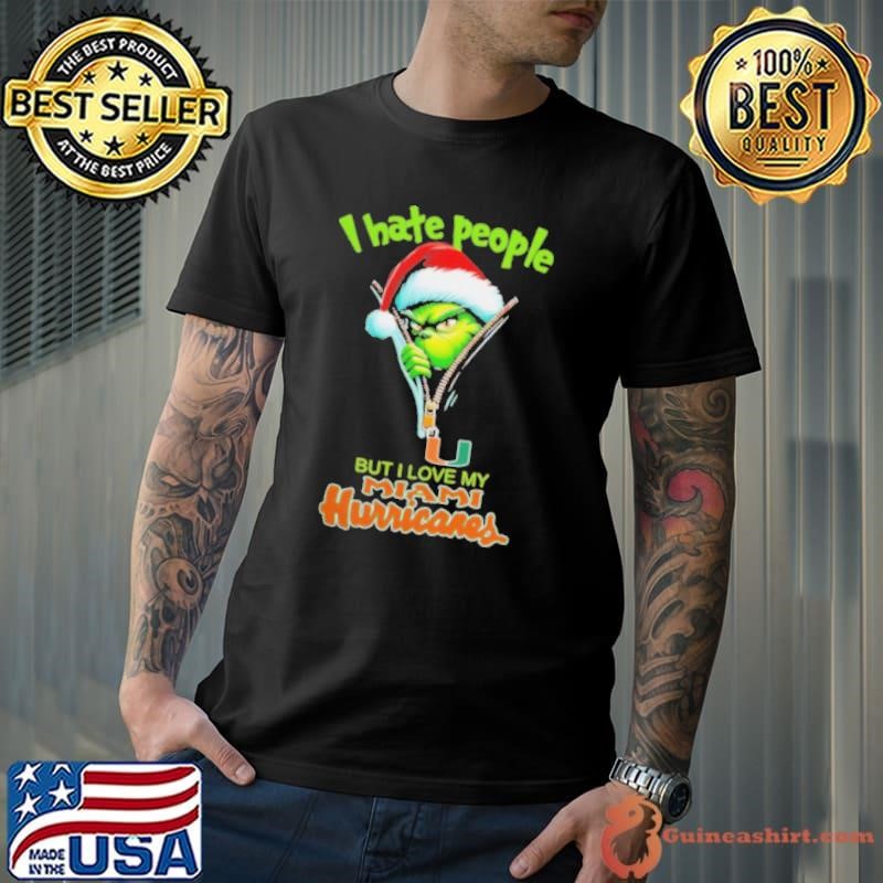 Grinch Santa Hat I Hate People But I Love My Miami Hurricanes Christmas Logo Unisex