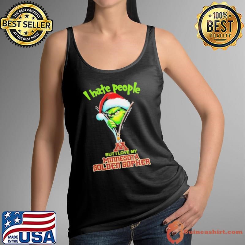Grinch Santa Hat I Hate People But I Love My Minnesota Golden Gophers Christmas Logo Shirt