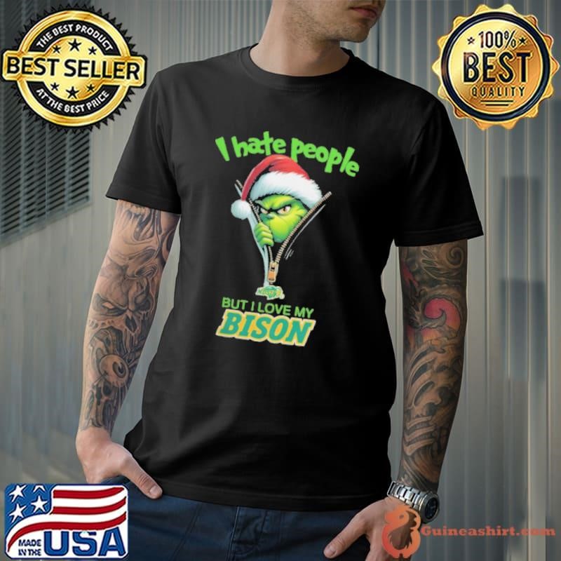 Grinch Santa Hat I Hate People But I Love My North Dakota State Bison Christmas Logo Unisex