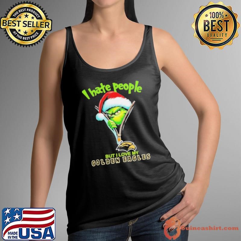 Grinch Santa Hat I Hate People But I Love My Southern Miss Golden Eagles Christmas Logo Shirt