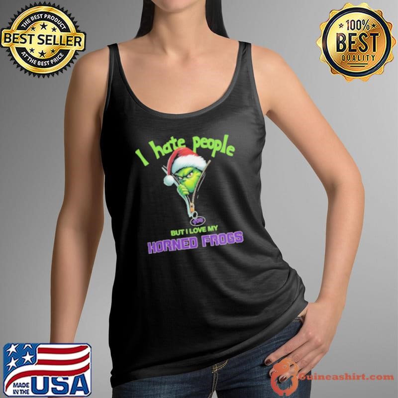Grinch Santa Hat I Hate People But I Love My TCU Horned Frogs Christmas Logo Shirt