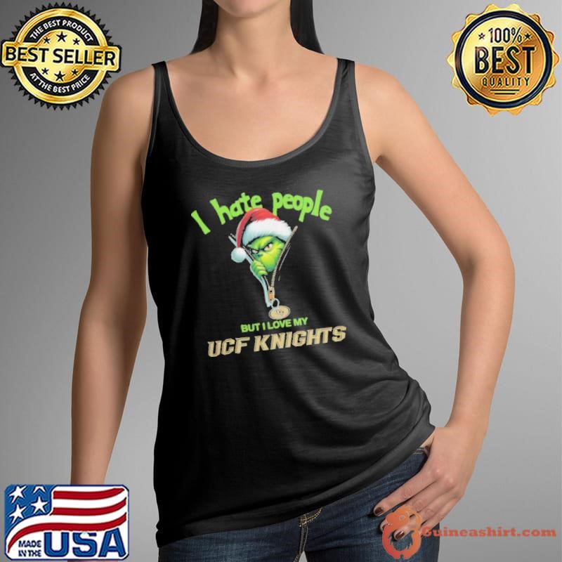 Grinch Santa Hat I Hate People But I Love My UCF Knights Christmas Logo Shirt