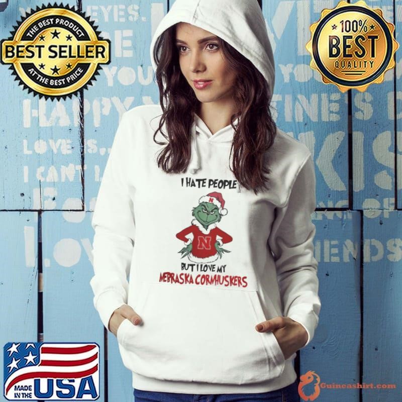 I Hate People But I Love My Nebraska Cornhuskers Grinch Merry Christmas Shirt
