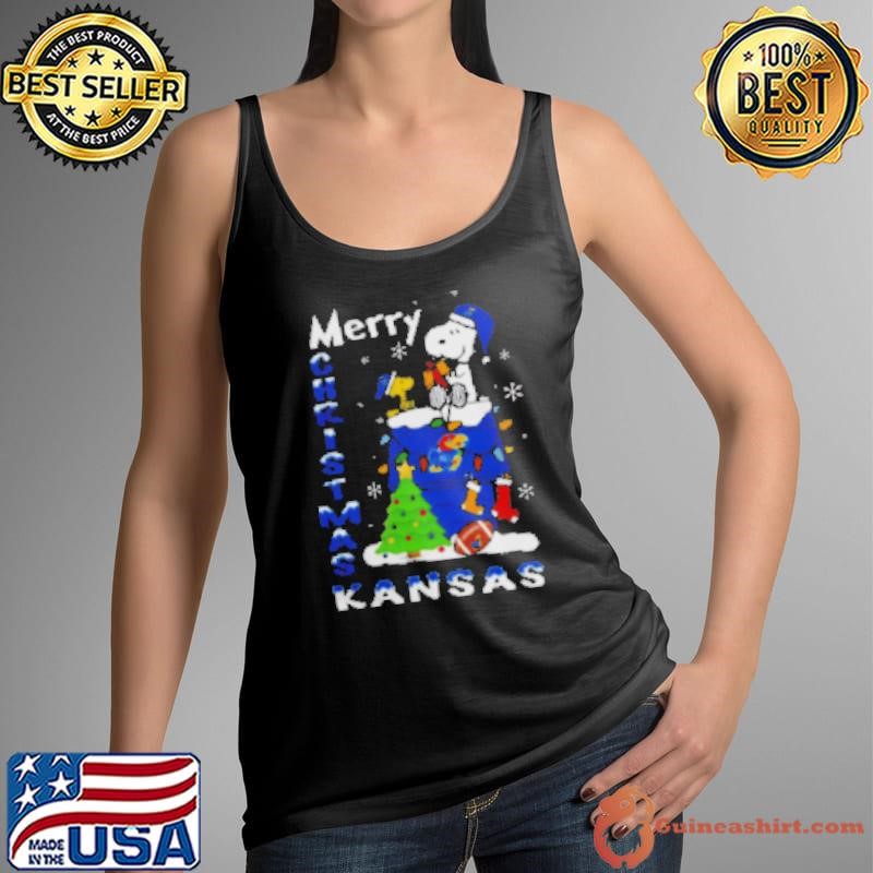 Kansas Jayhawks Snoopy And Woodstock Merry Christmas Tank Top