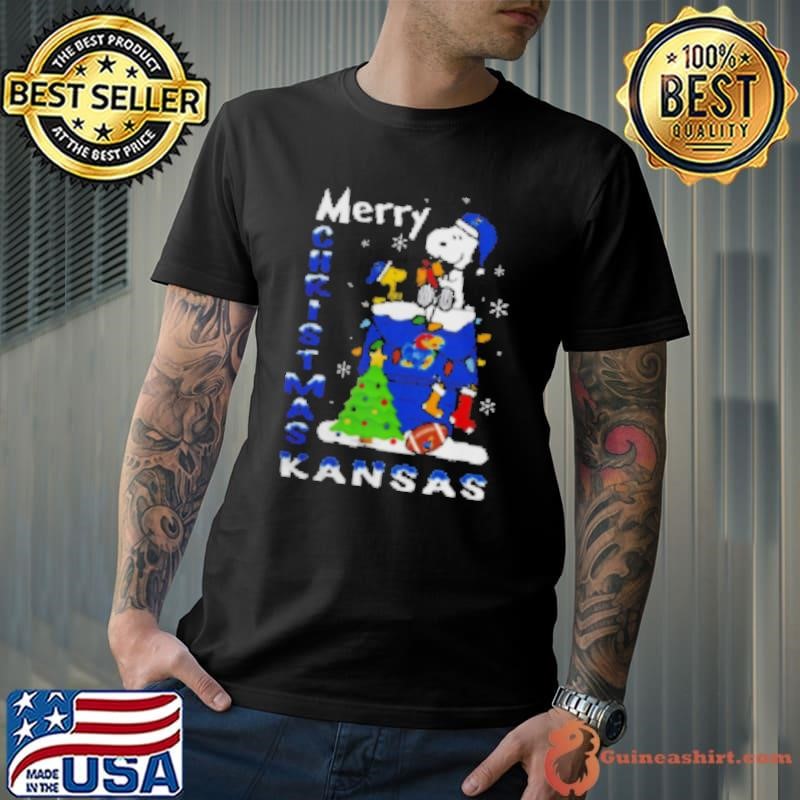 Kansas Jayhawks Snoopy And Woodstock Merry Christmas Shirt