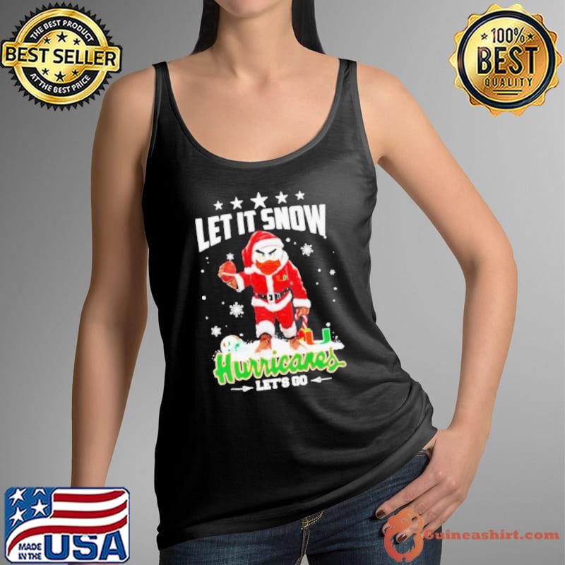Let it snow Miami Hurricanes mascot with Santa dress Christmas Tank Top