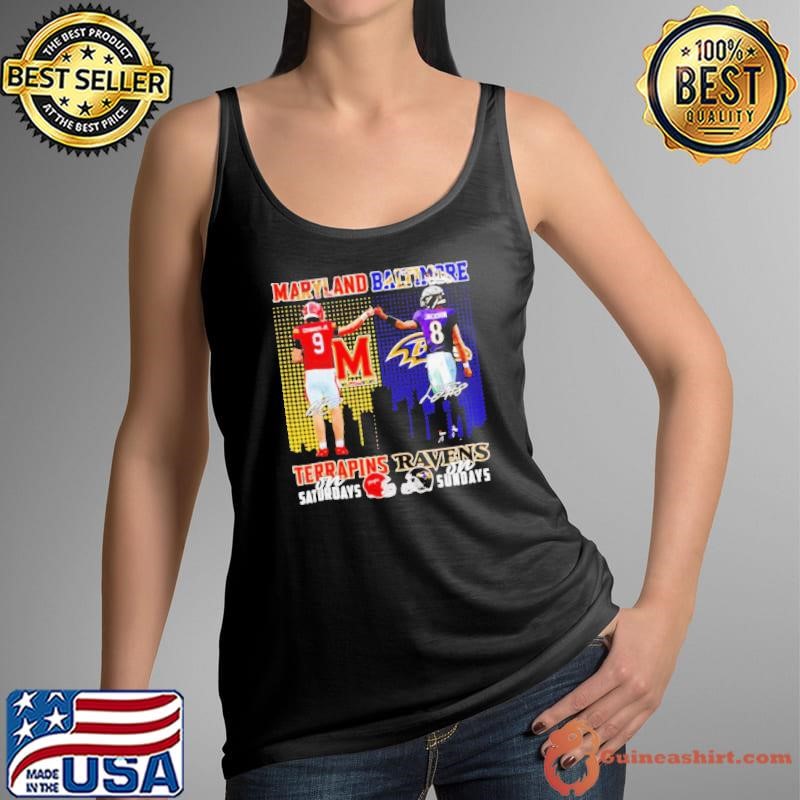 Maryland Terrapins on Saturdays and Baltimore Ravens on Sundays Edwards Jr and Jackson signatures Tank Top