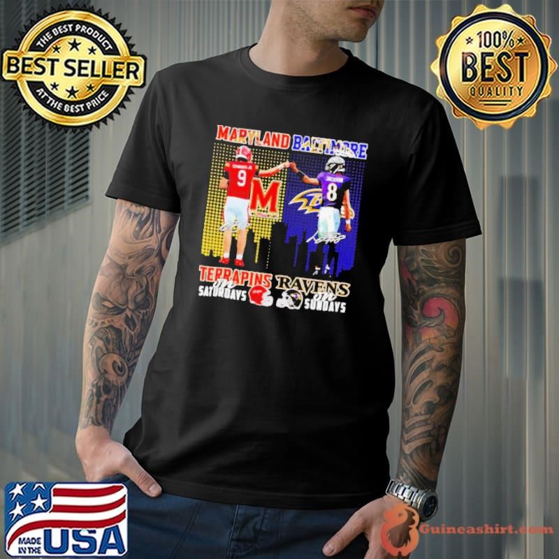 Maryland Terrapins on Saturdays and Baltimore Ravens on Sundays Edwards Jr and Jackson signatures shirt
