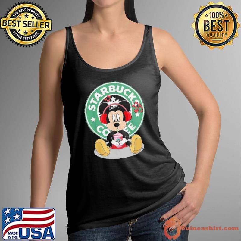 Mickey Mouse Drinking Starbucks Coffee And Listening Music Tank Top